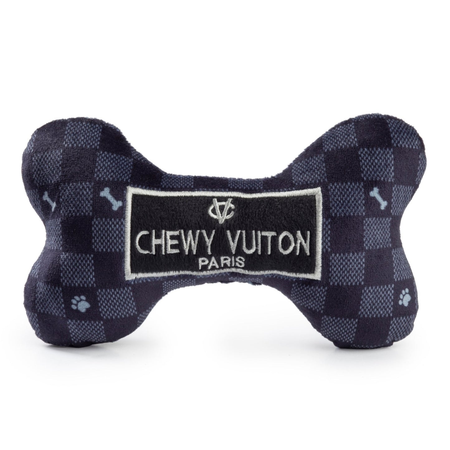 Black Checker Chewy Vuiton Bone Dog Toy - Pooch Luxury