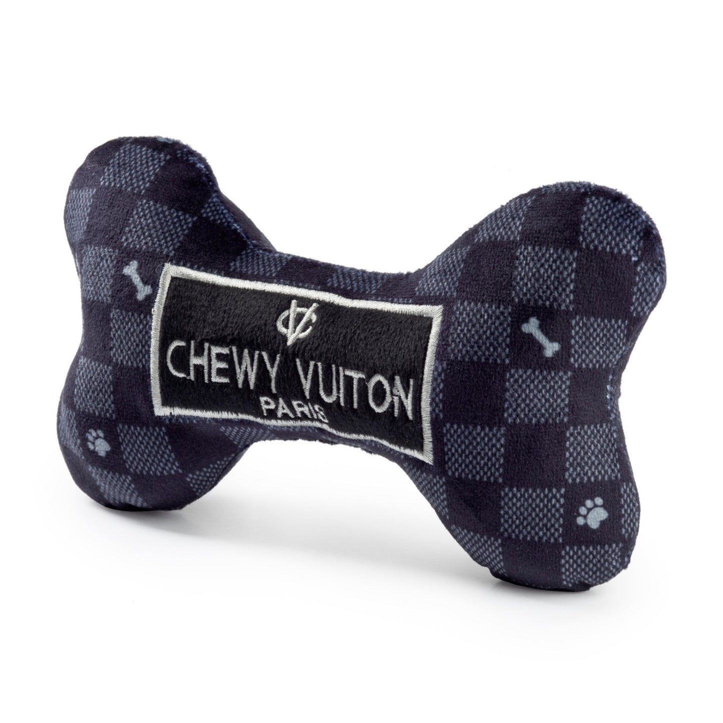 Black Checker Chewy Vuiton Bone Dog Toy - Pooch Luxury