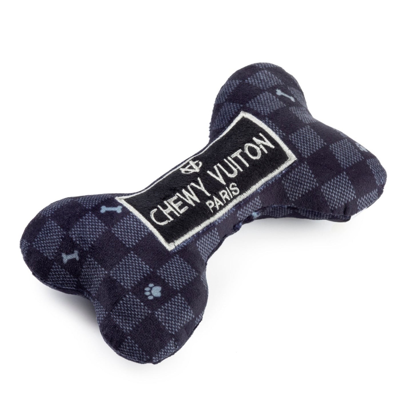 Black Checker Chewy Vuiton Bone Dog Toy - Pooch Luxury