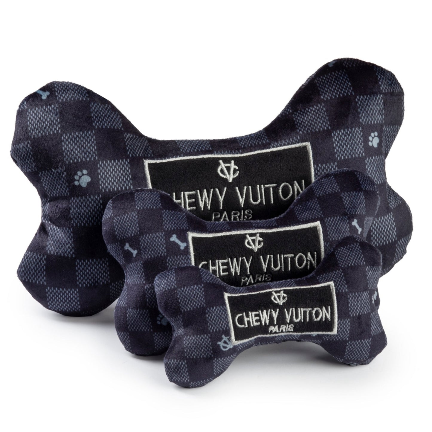 Black Checker Chewy Vuiton Bone Dog Toy - Pooch Luxury