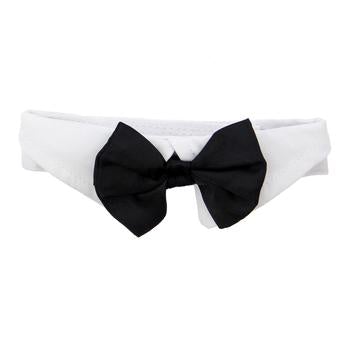 Black Satin Bow Tie with White Cotton Collar Pooch Luxury