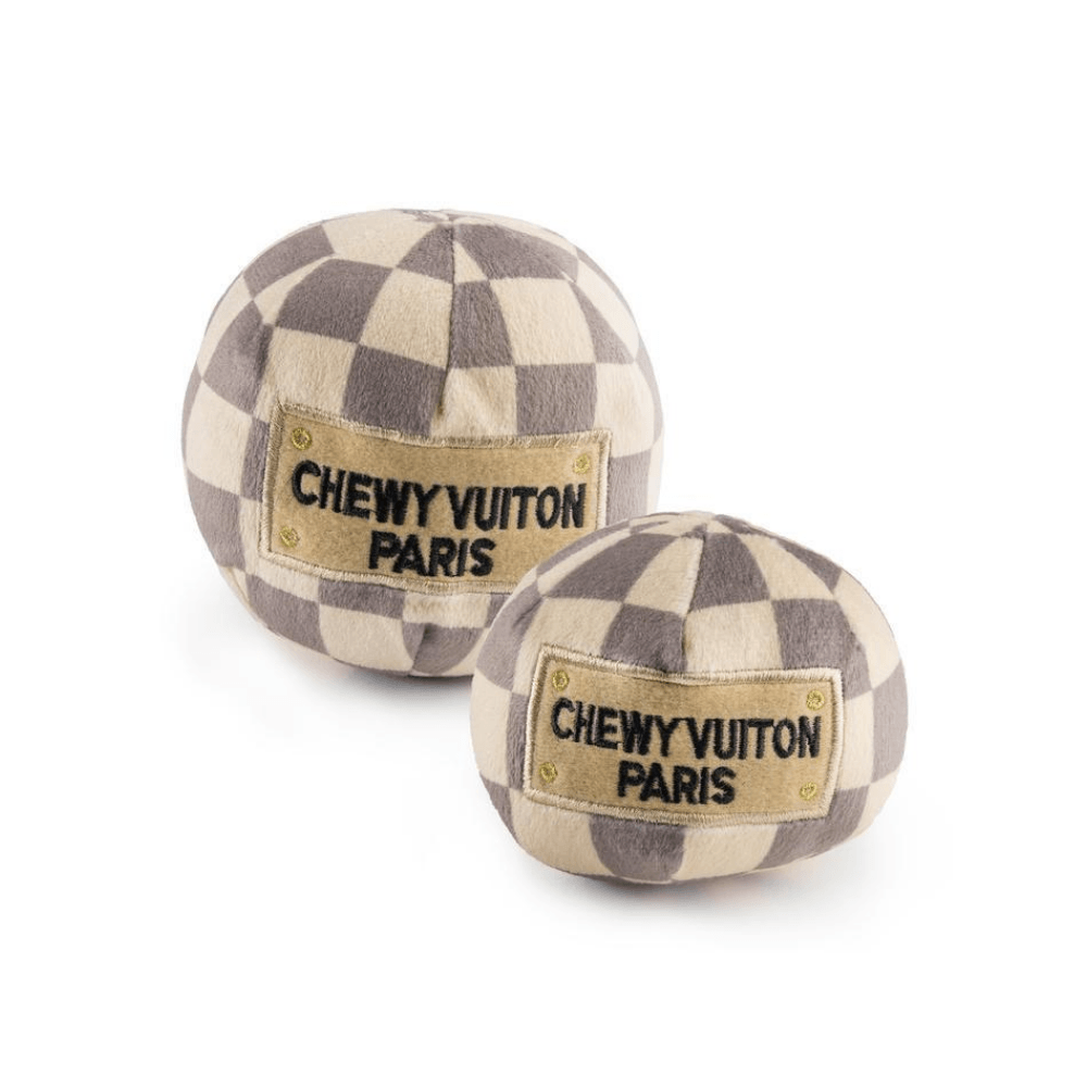 Chewy Vuiton Checker Plush Ball Toy - Pooch Luxury