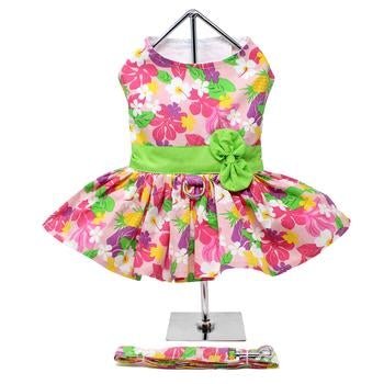 Pink Hawaiian Floral Dress with Matching Leash - Pooch Luxury