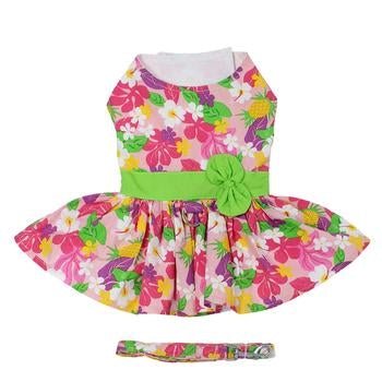 Pink Hawaiian Floral Dress with Matching Leash - Pooch Luxury