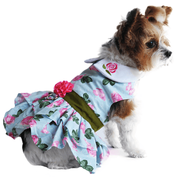 Pink Rose Harness Dress with Matching Leash - Pooch Luxury