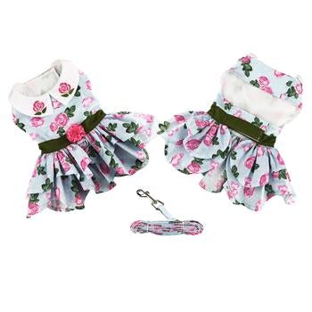 Pink Rose Harness Dress with Matching Leash - Pooch Luxury