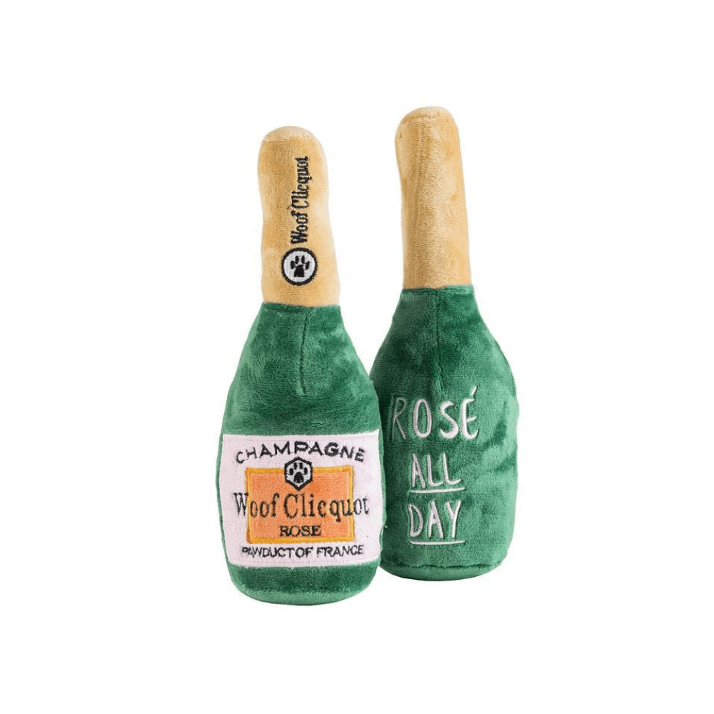 Woof Clicquot Rose' Champagne Bottle Plush Toy - Pooch Luxury