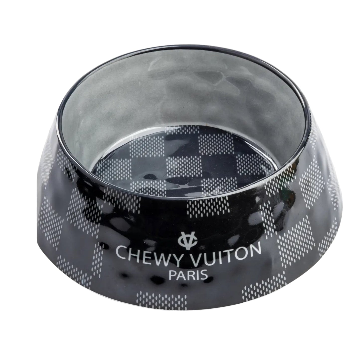 Black Checker Chewy Vuiton Dog Bowl - Pooch Luxury