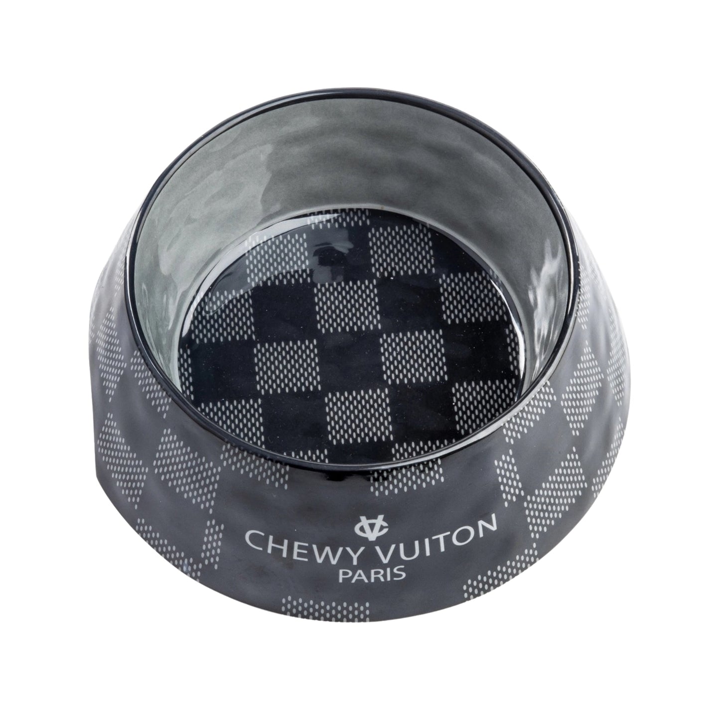 Black Checker Chewy Vuiton Dog Bowl - Pooch Luxury