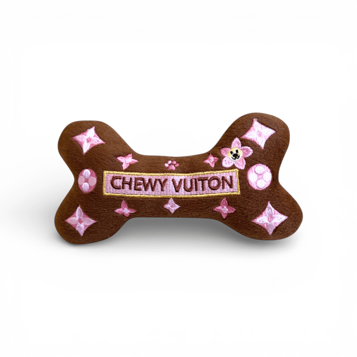 Chewy Vuiton Brown Blossom Dog Bone Toy - Pooch Luxury