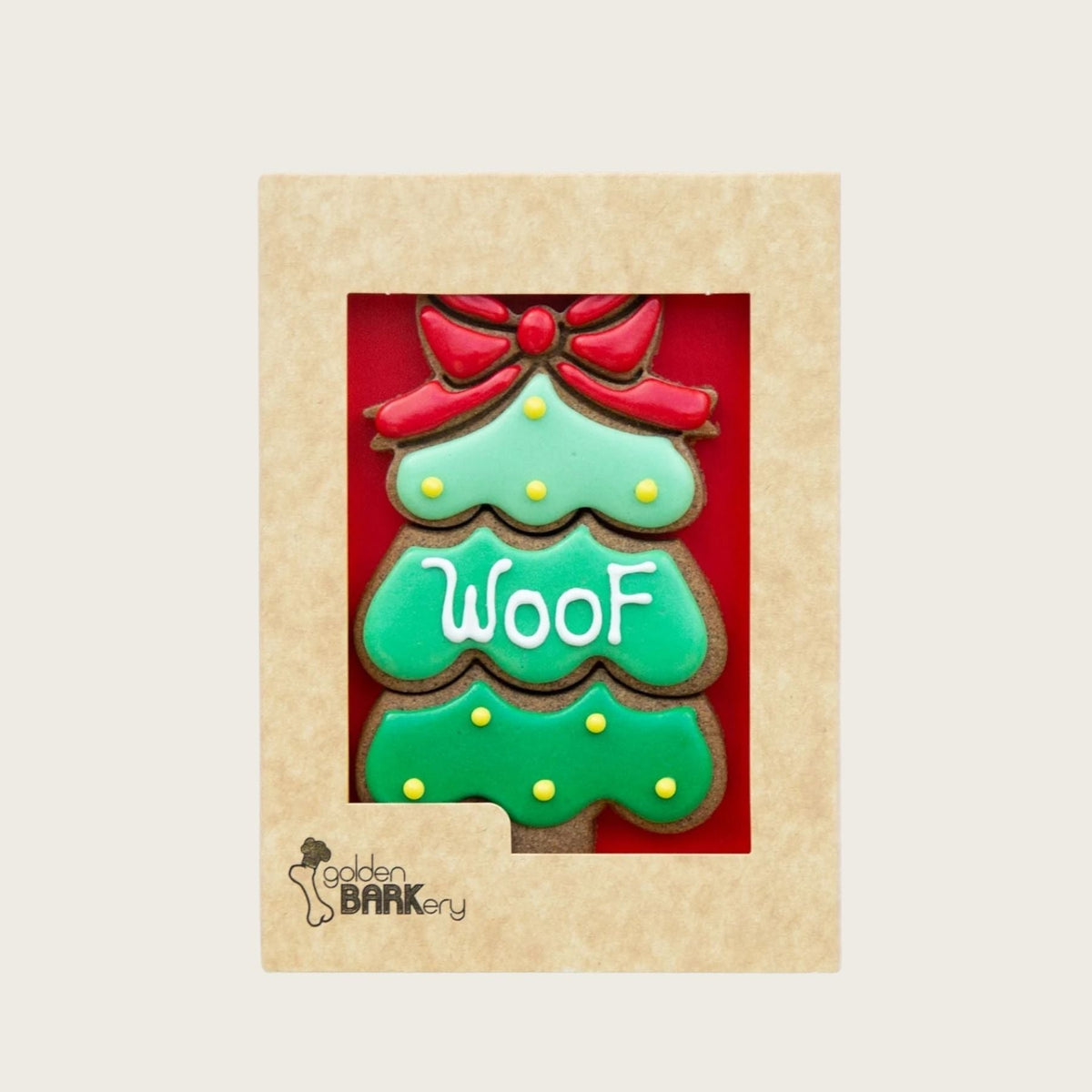 Christmas Dog Treats - WOOF Xmas Tree Bow - Pooch Luxury