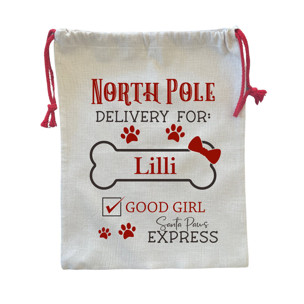 Christmas Personalised Dog Santa Sack - North Pole - Pooch Luxury