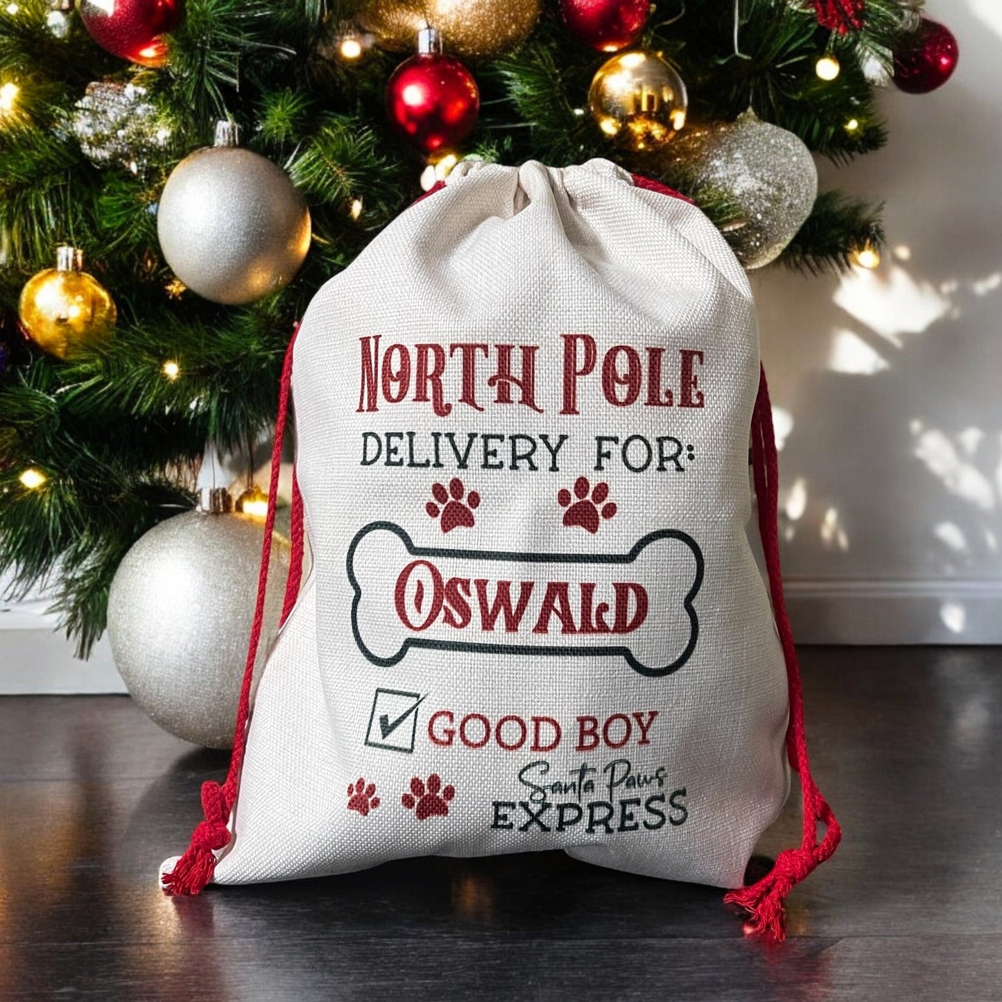 Christmas Personalised Dog Santa Sack - North Pole - Pooch Luxury