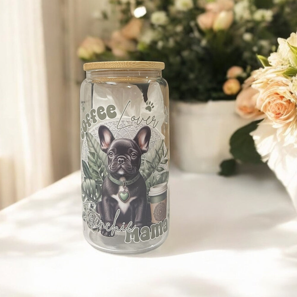 Coffee Lover Frenchie Glass Tumbler - Pooch Luxury