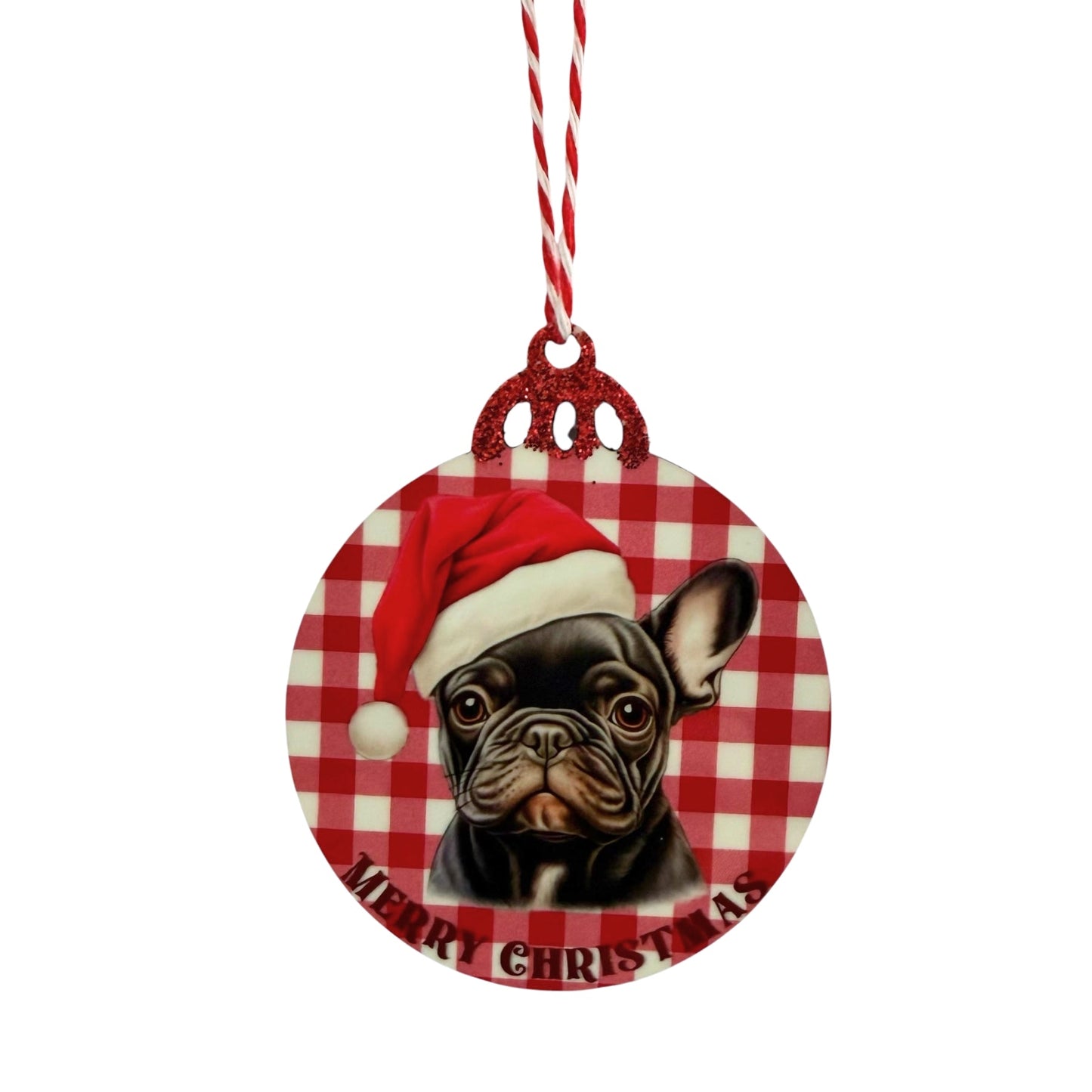 Frenchie Christmas Bauble – Red Check Edition - Pooch Luxury