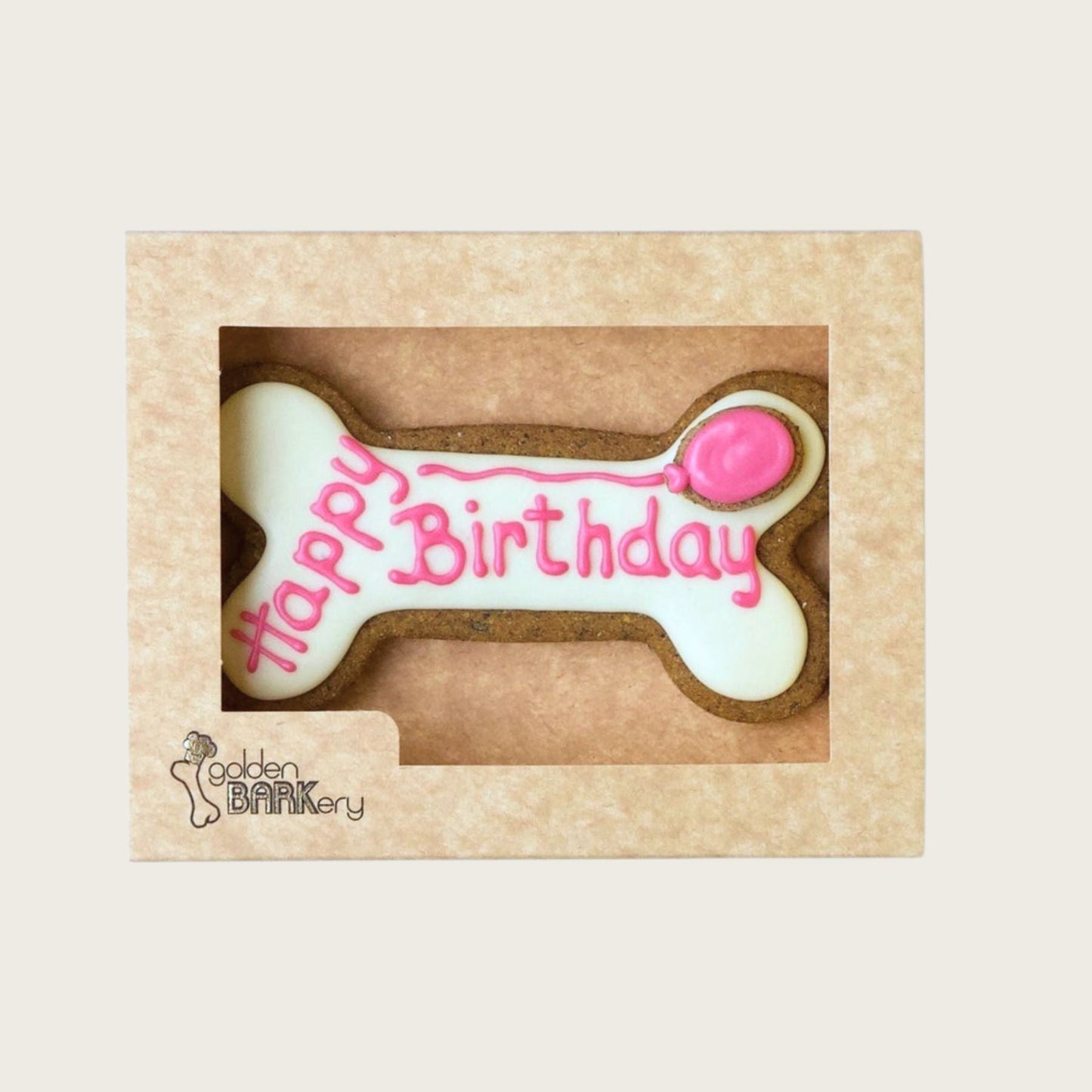 golden BARKery Dog Biscuits - Happy Birthday Bone Pink & White - Pooch Luxury