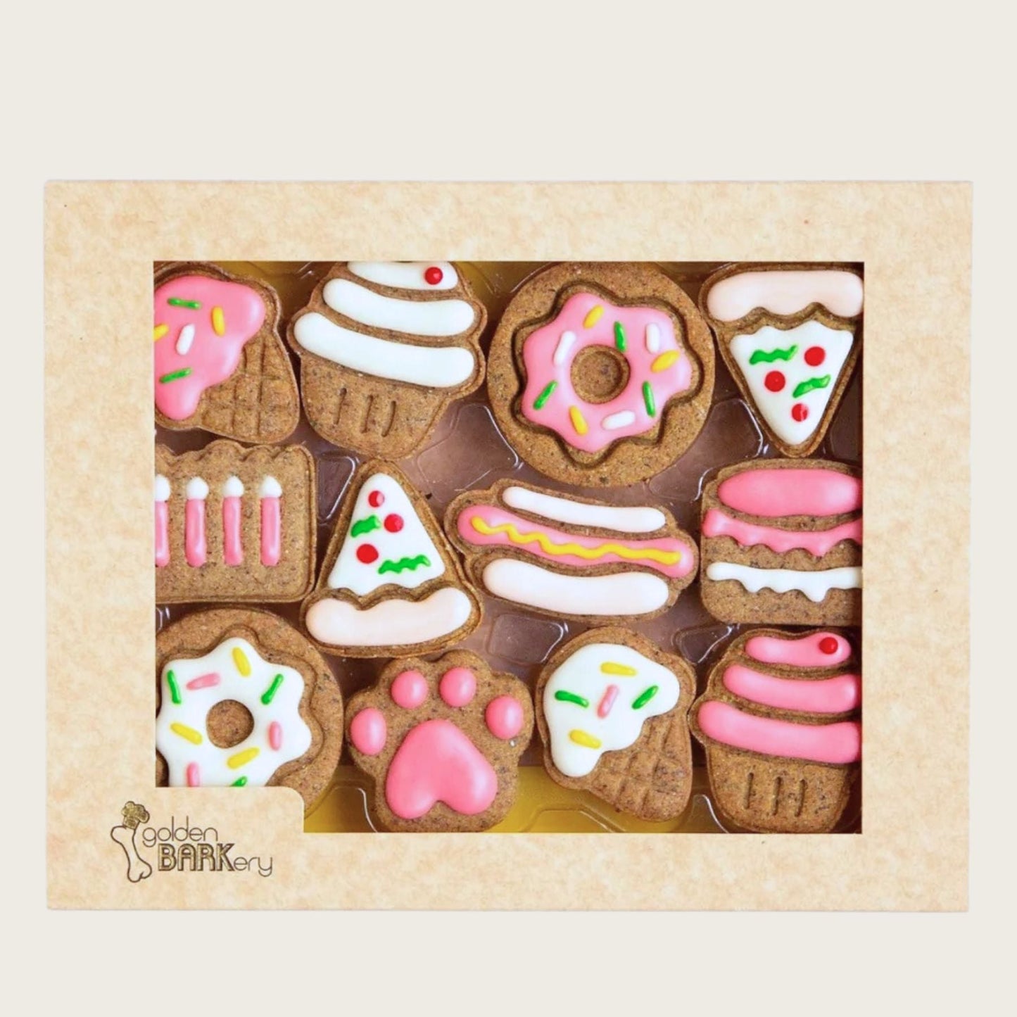 golden BARKery Dog Biscuits - Pink Celebration Box - Pooch Luxury