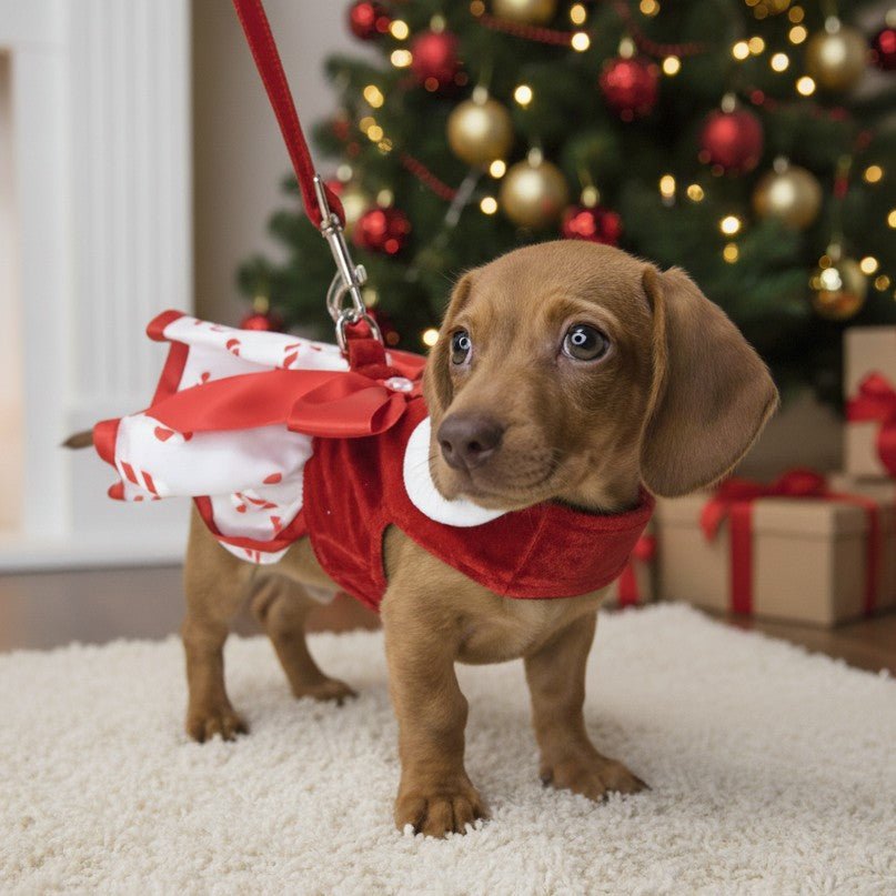 Holiday Dog Harness Dress - Candy Canes - Pooch Luxury