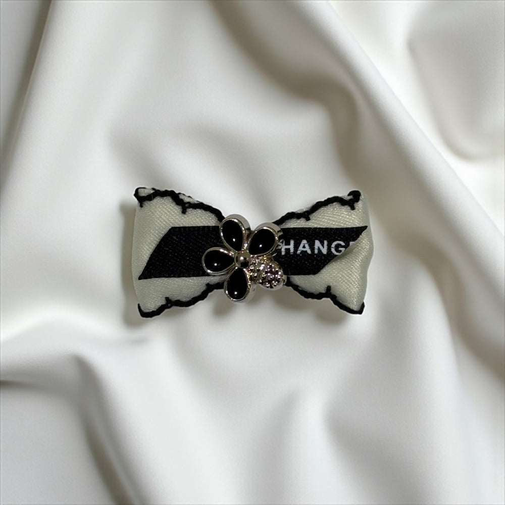 Mini Hair Bow - Black Flower - Pooch Luxury