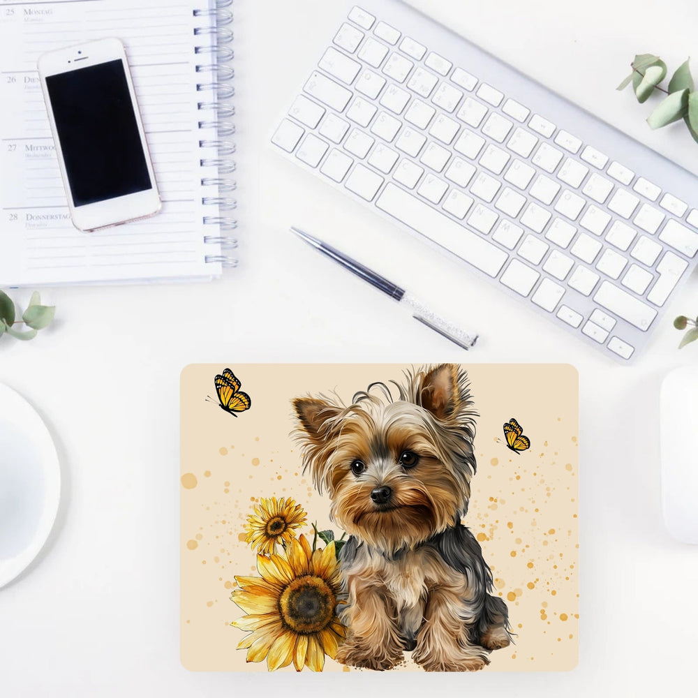 Mouse Pad - Yorkie with Sunflowers & Butterflies - Pooch Luxury