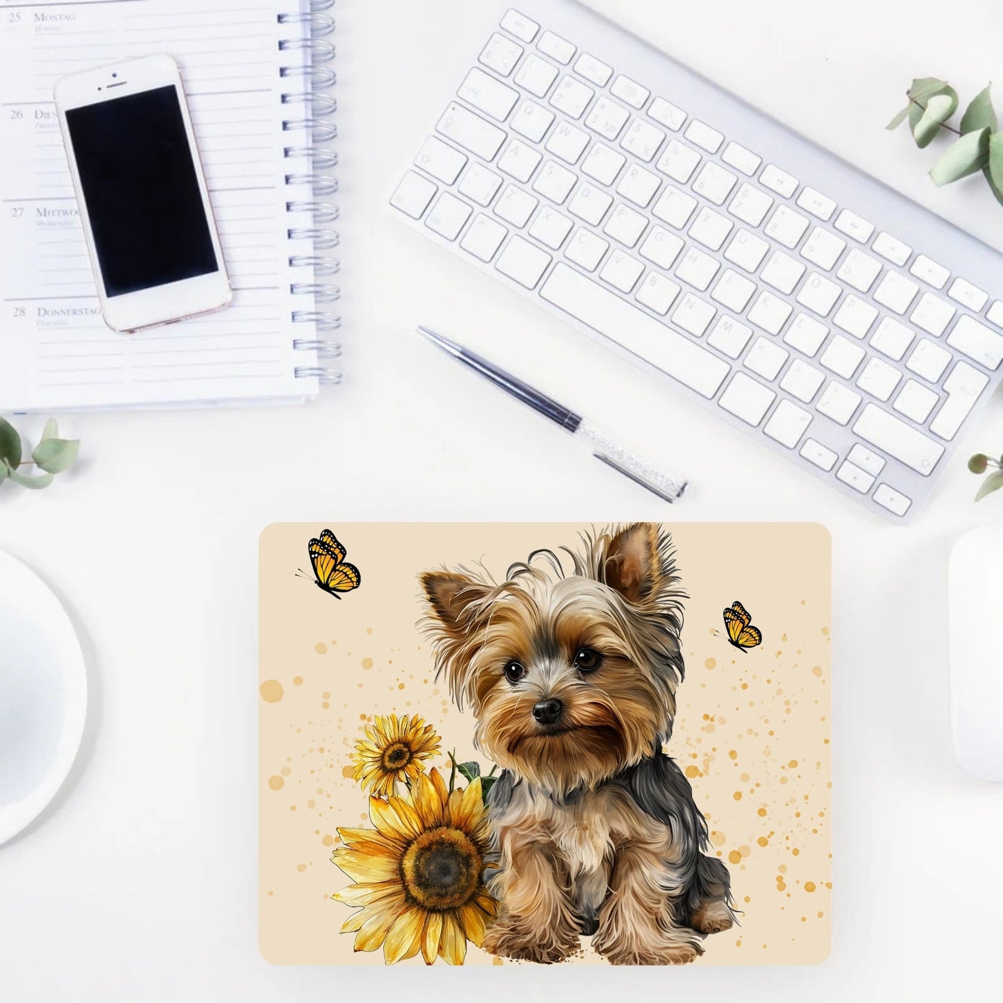 Mouse Pad - Yorkie with Sunflowers & Butterflies - Pooch Luxury