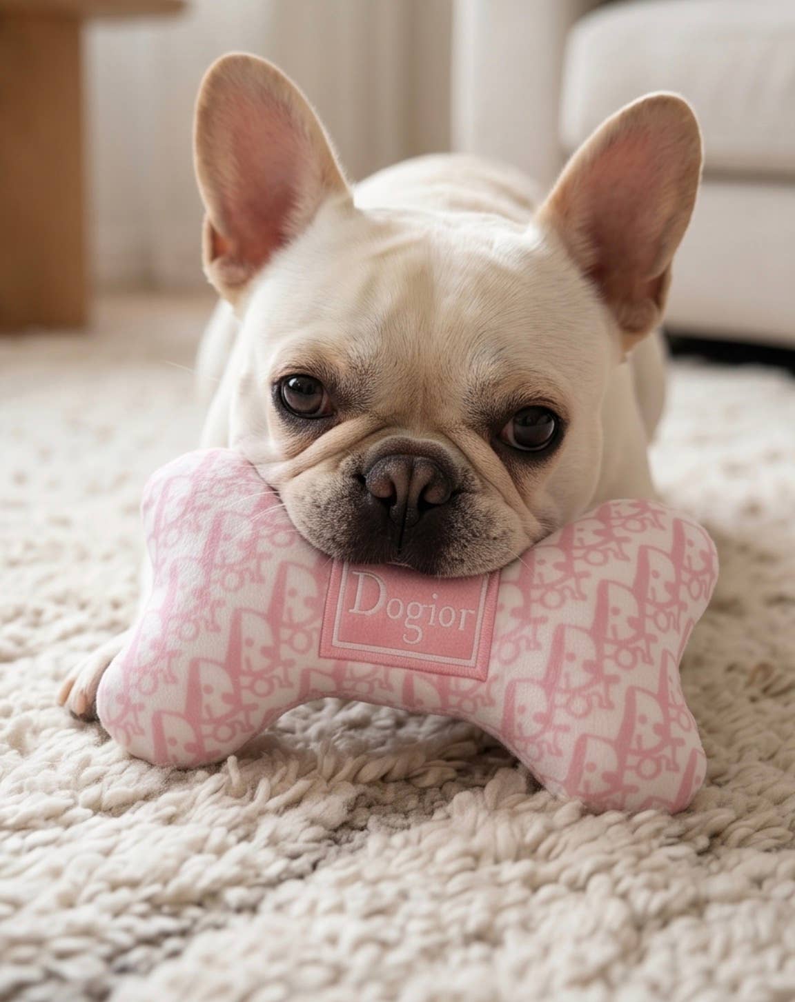 Pink Dogior Bone Squeaker Plush Dog Toy - Pooch Luxury
