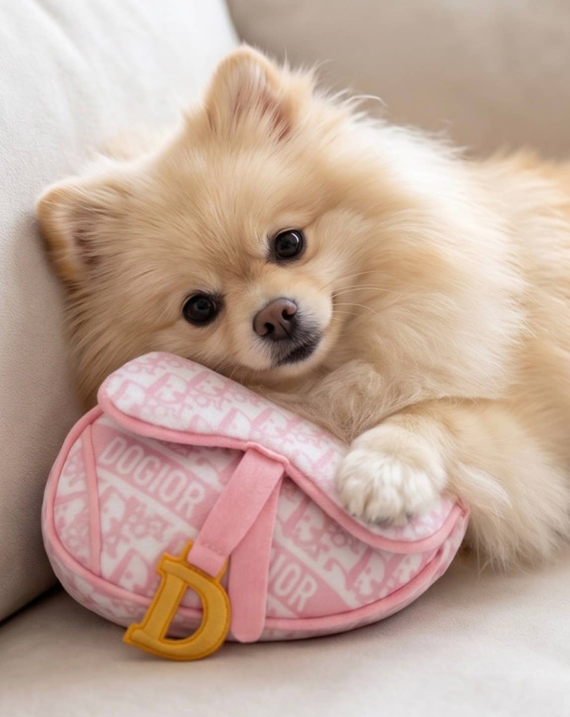 Pink Dogior Saddle Bag Squeaker Plush Dog Toy - Pooch Luxury