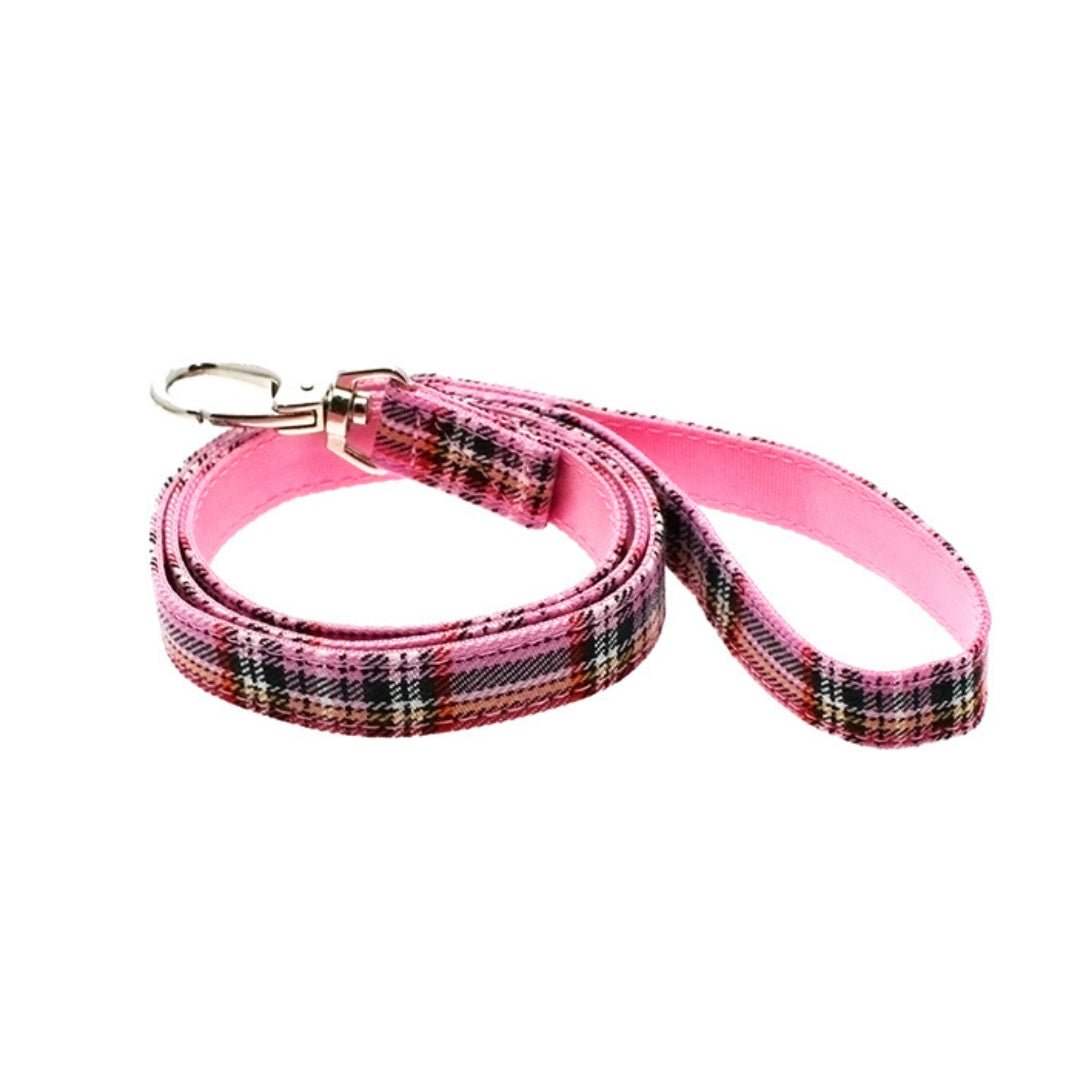 Pink Tartan Fabric Leash - Pooch Luxury