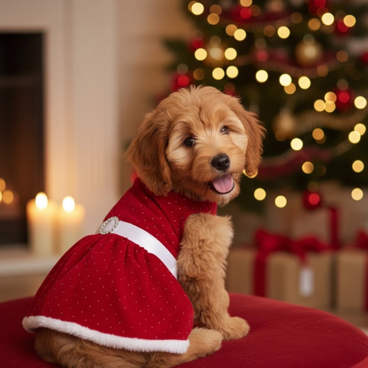 Red Velvet Sparkle Dog Dress - Pooch Luxury