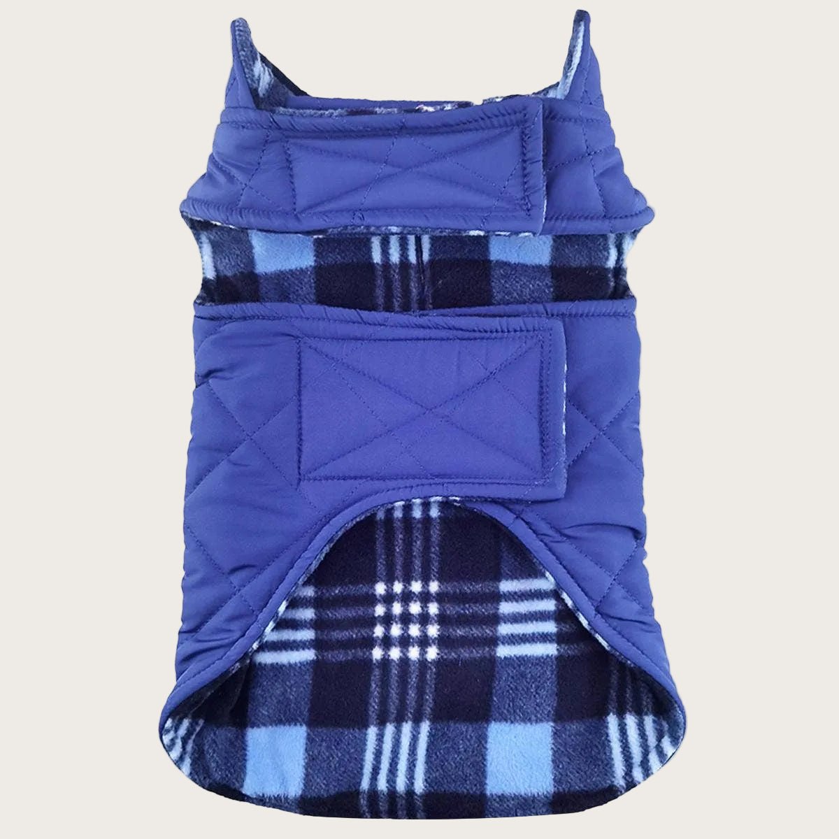Reversible Fleece Lined Puffer Dog Coat - Blue Plaid - Pooch Luxury