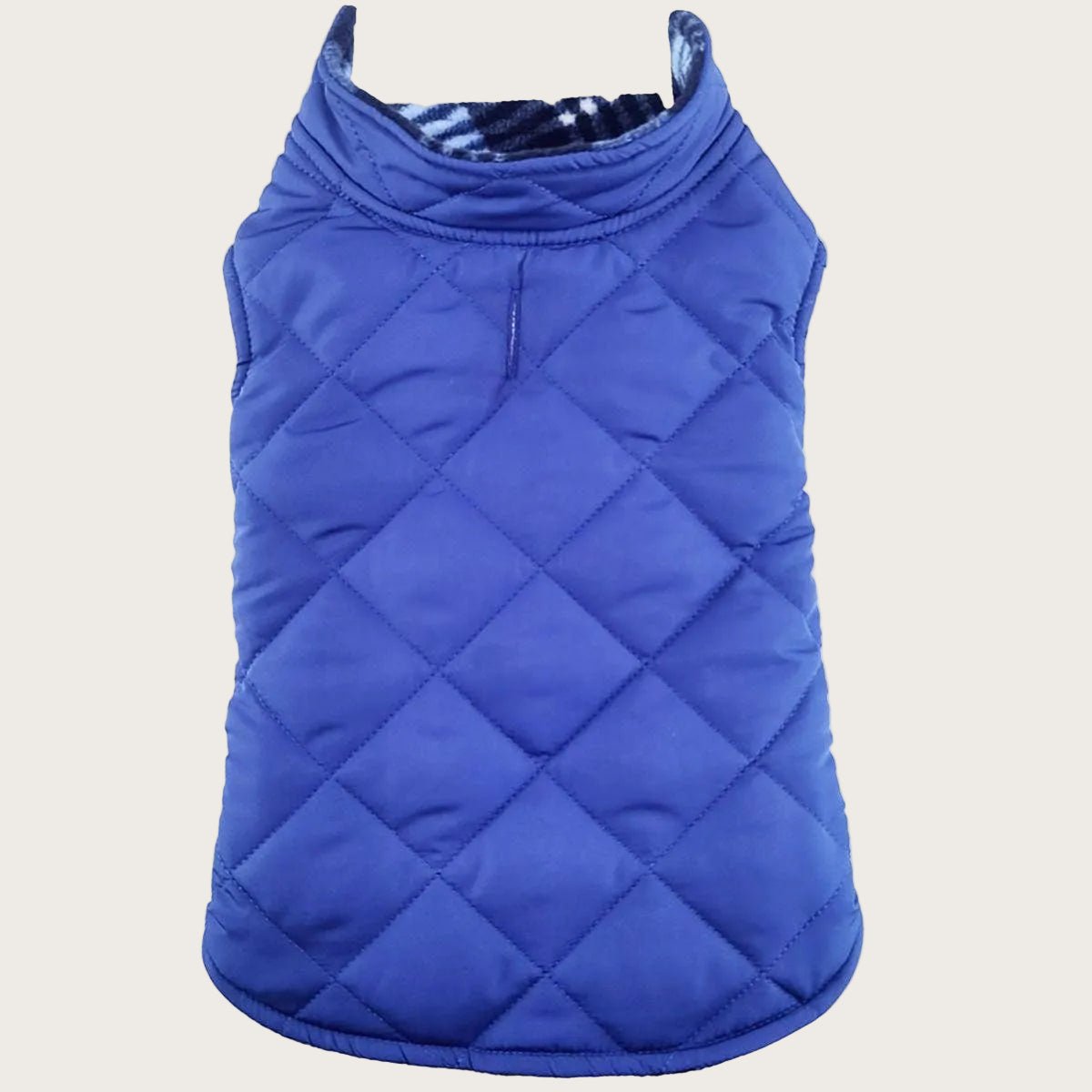 Reversible Fleece Lined Puffer Dog Coat - Blue Plaid - Pooch Luxury