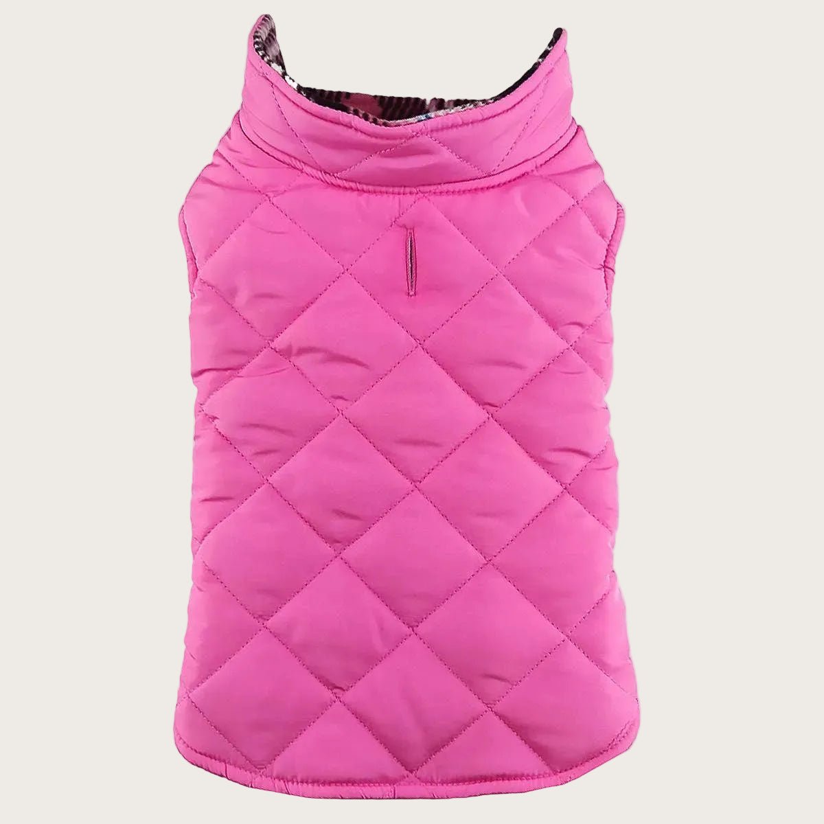 Reversible Fleece Lined Puffer Dog Coat - Pink Plaid - Pooch Luxury