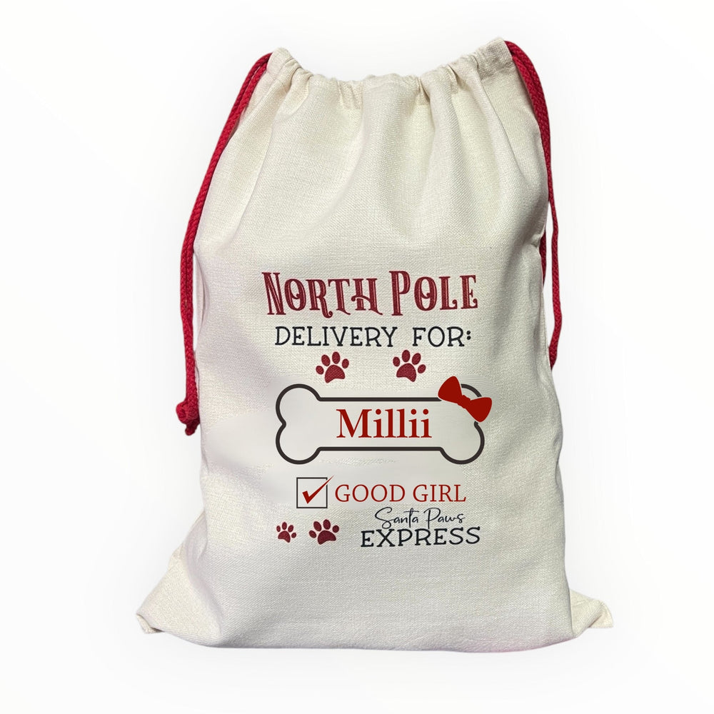 XL Christmas Personalised Dog Santa Sack - North Pole - Pooch Luxury