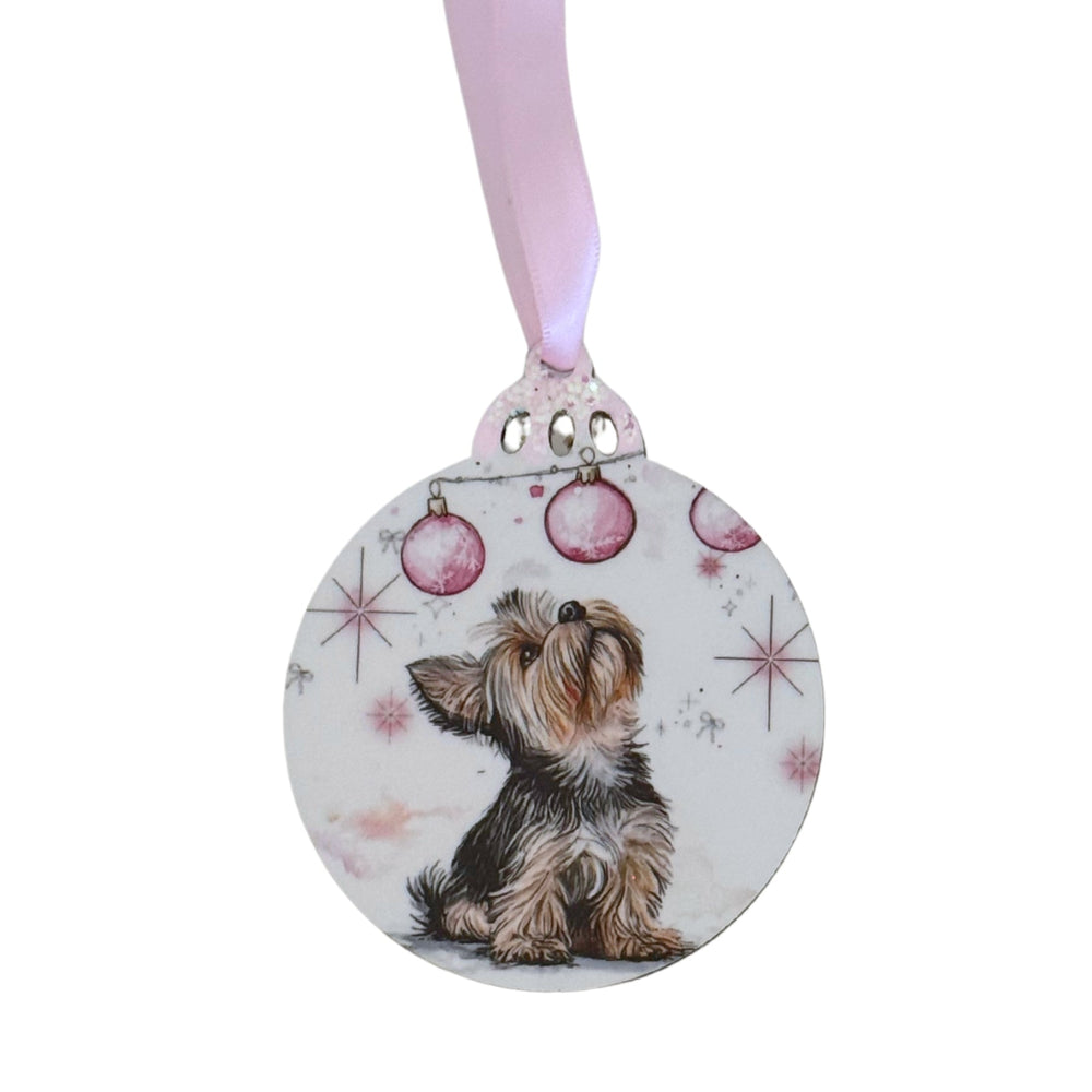 Yorkie Christmas Bauble – Pink Baubles Edition - Pooch Luxury