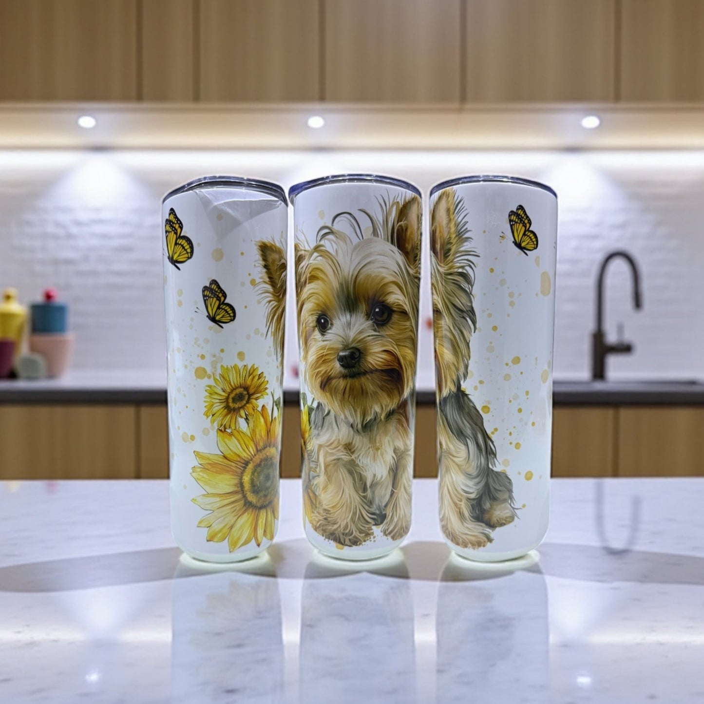 Yorkie Sunflowers & Butterflies Tumbler - Pooch Luxury