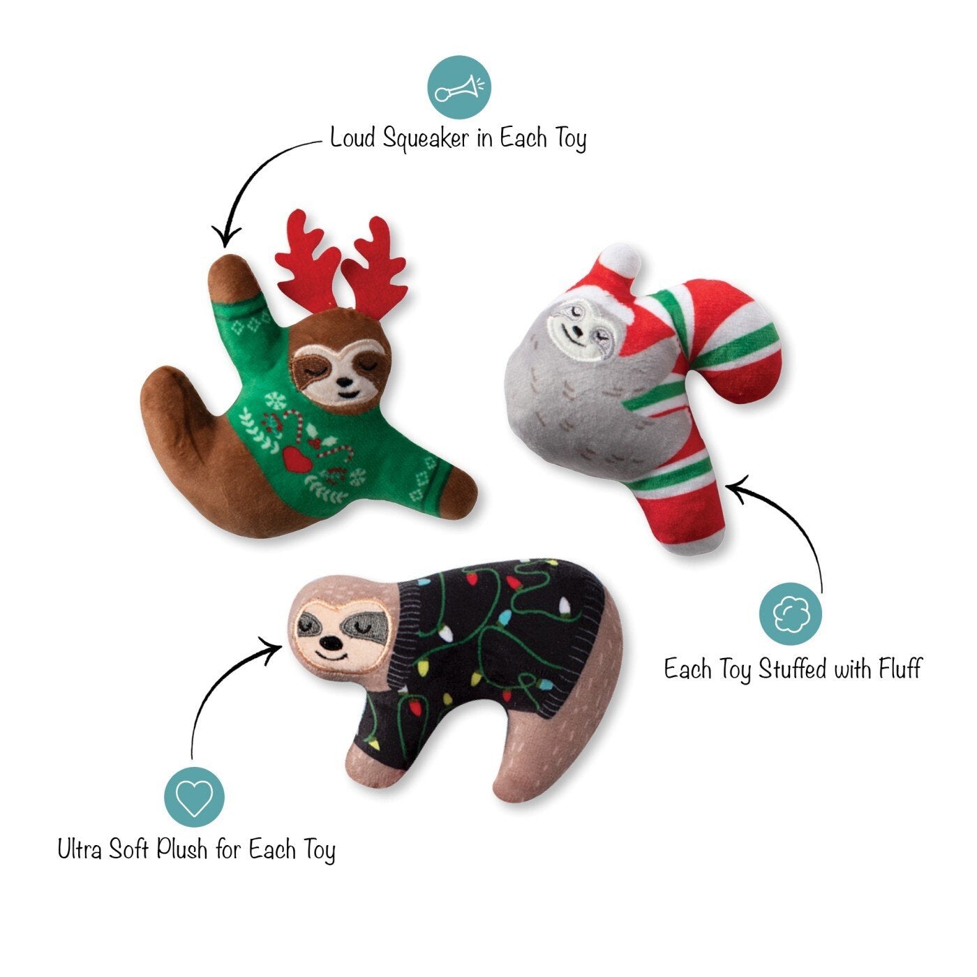 3 Wise Sloths - 3 Piece Dog Toy Set - Pooch Luxury