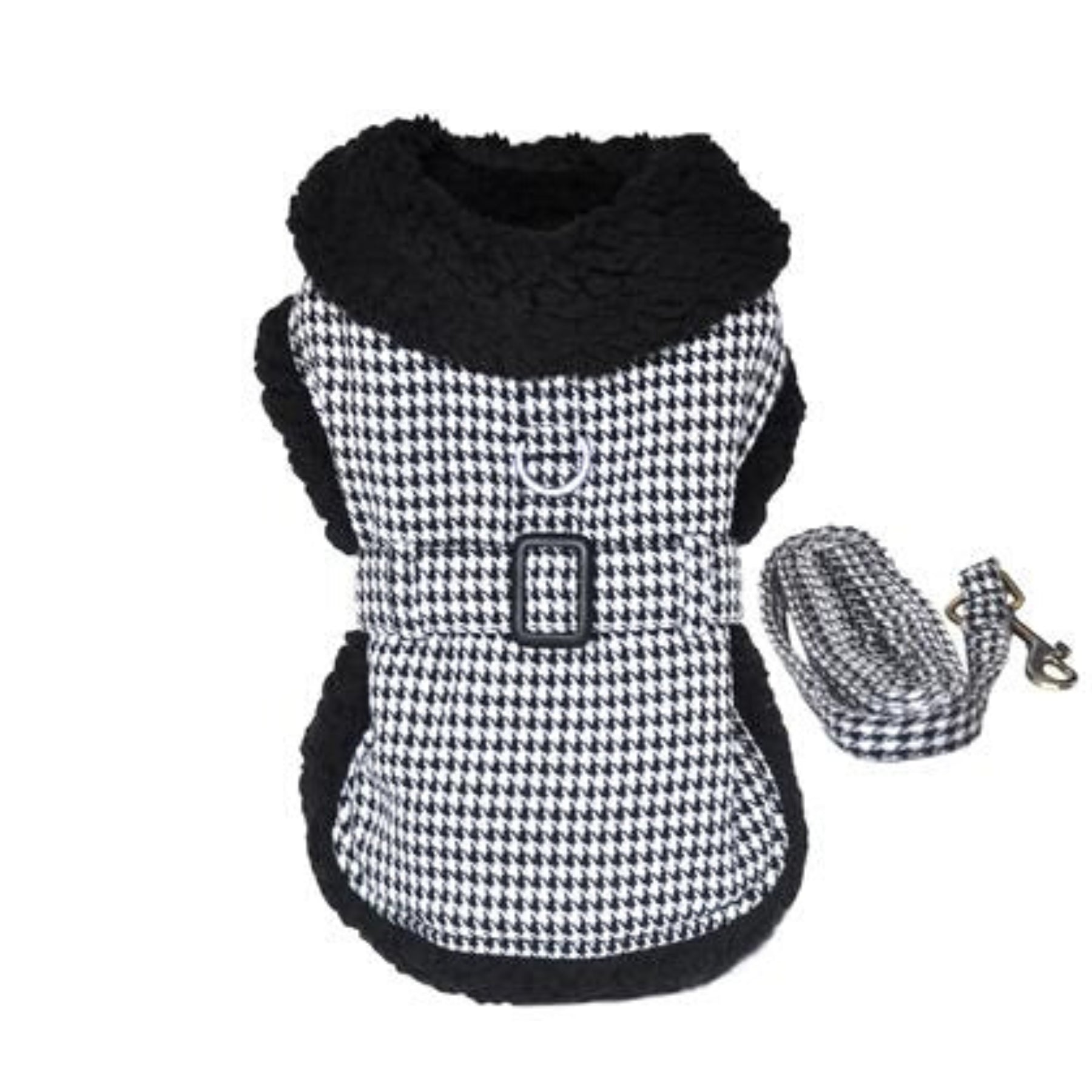 Black and White Classic Houndstooth Dog Coat - Pooch Luxury