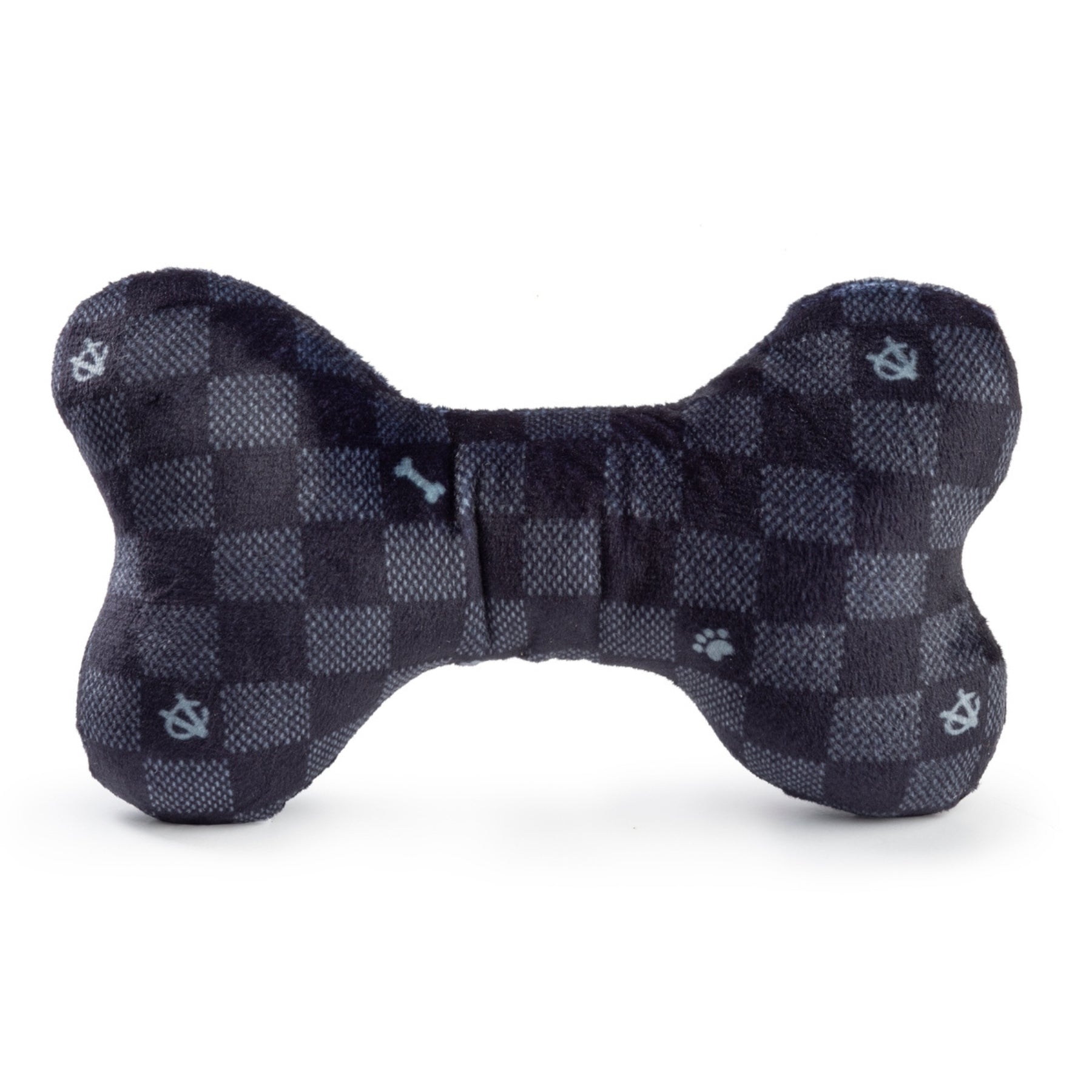 Black Checker Chewy Vuiton Bone Dog Toy - Pooch Luxury