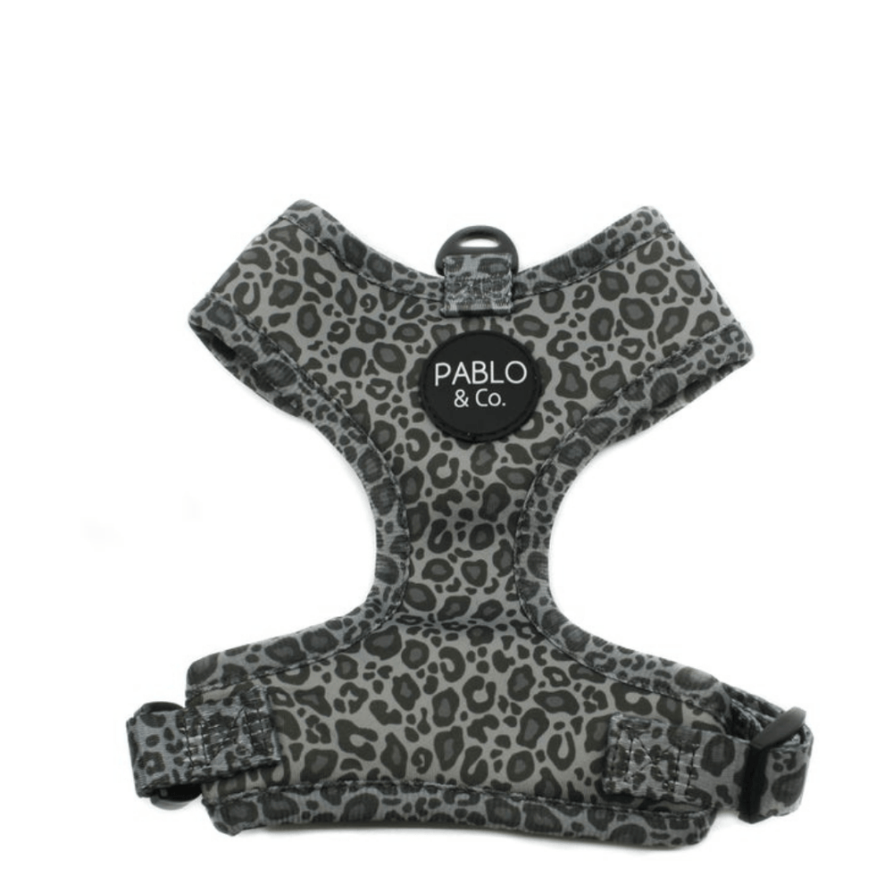 Black & Grey Leopard Adjustable Harness - Pooch Luxury