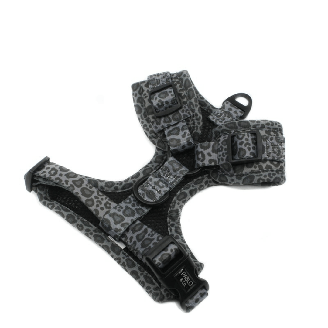 Black & Grey Leopard Adjustable Harness - Pooch Luxury
