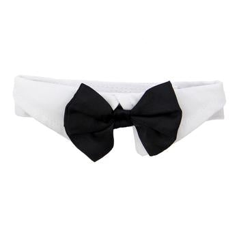 Black Satin Bow Tie with White Cotton Collar - Pooch Luxury