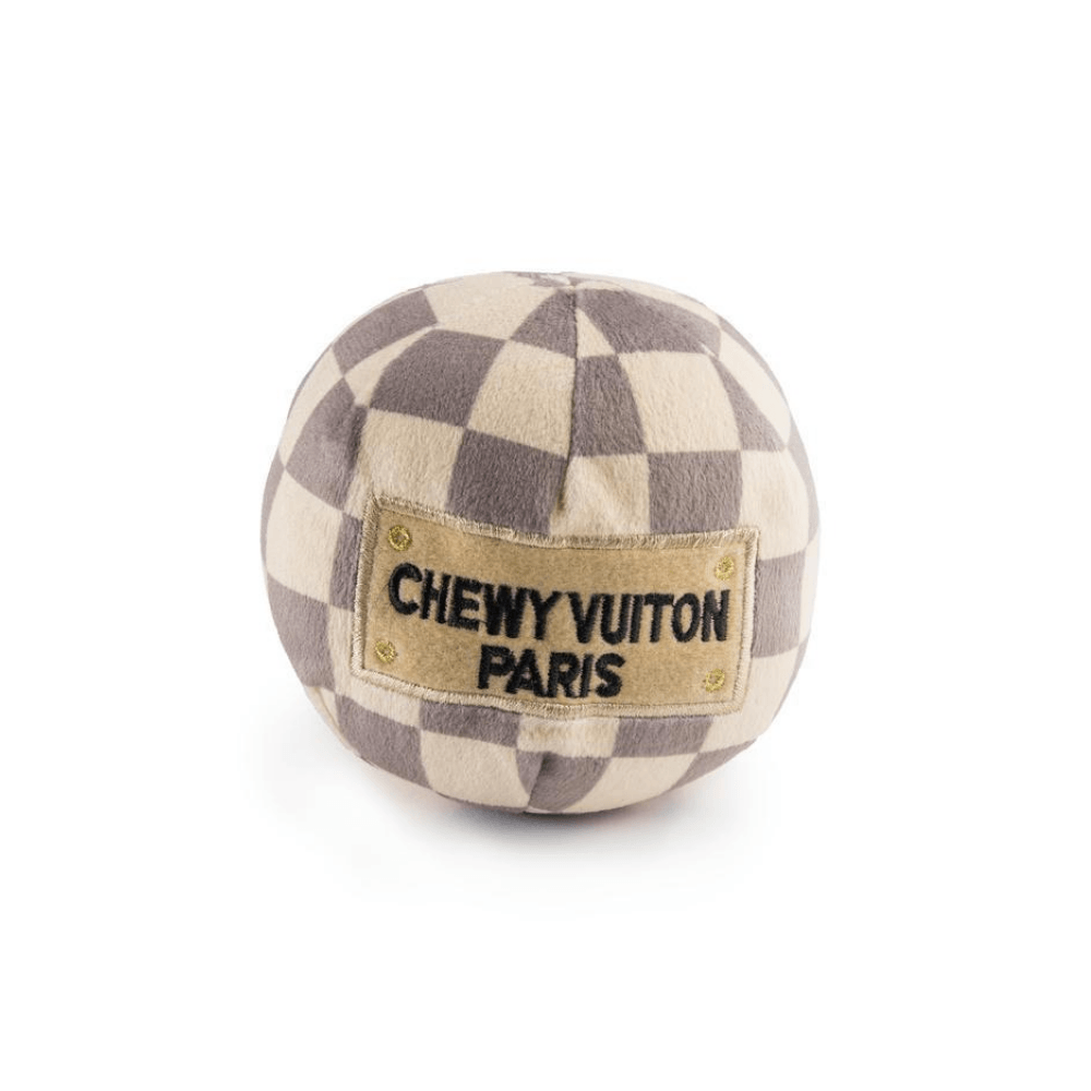Chewy Vuiton Checker Plush Ball Toy - Pooch Luxury