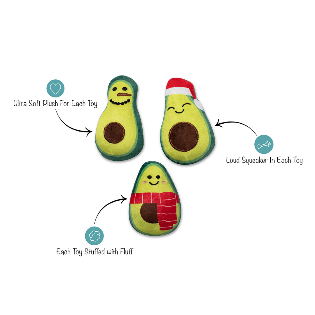 Christmas Minis Holiday Avocados 3 - Piece Plush Dog Toys Set - Pooch Luxury