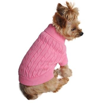 Combed Cotton Cable Knit Sweater - Candy Pink - Pooch Luxury