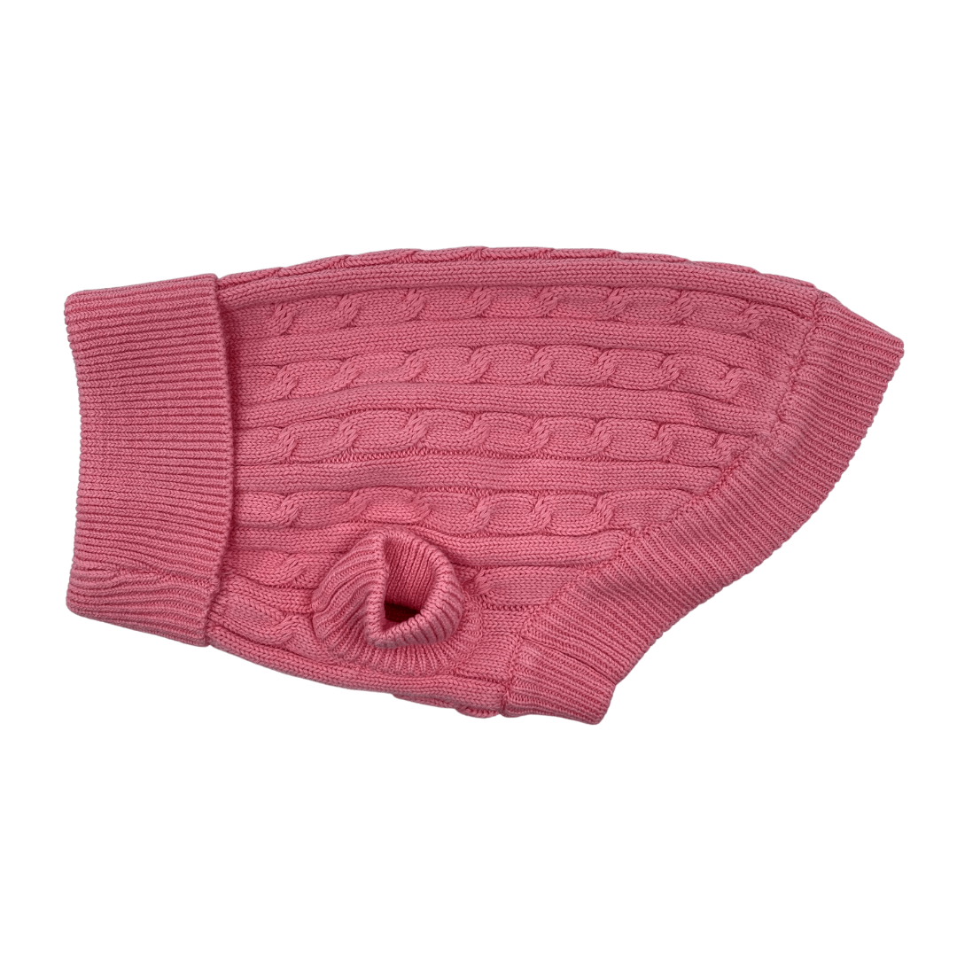Combed Cotton Cable Knit Sweater - Candy Pink - Pooch Luxury