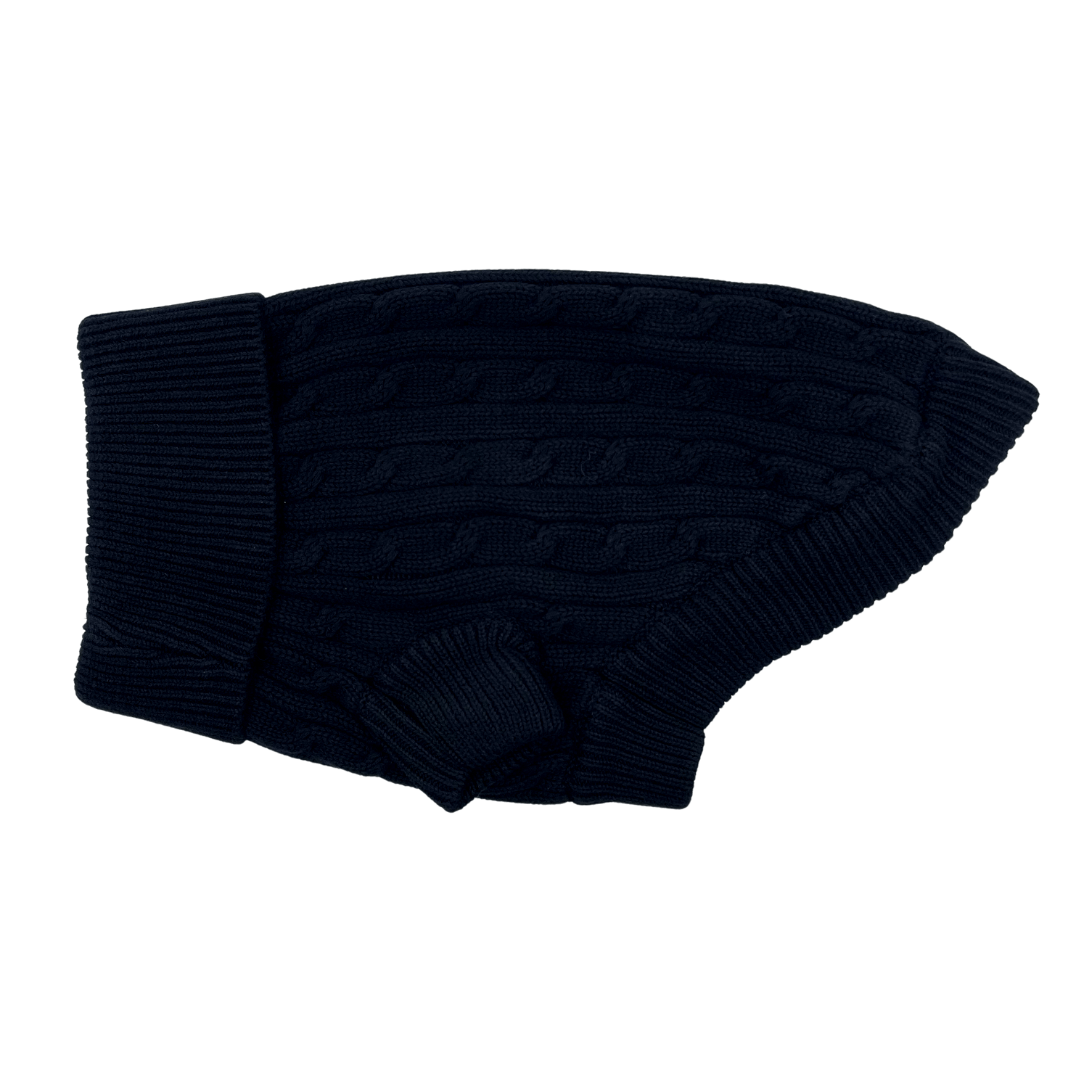 Combed Cotton Cable Knit Sweater - Jet Black - Pooch Luxury