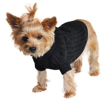 Combed Cotton Cable Knit Sweater - Jet Black - Pooch Luxury