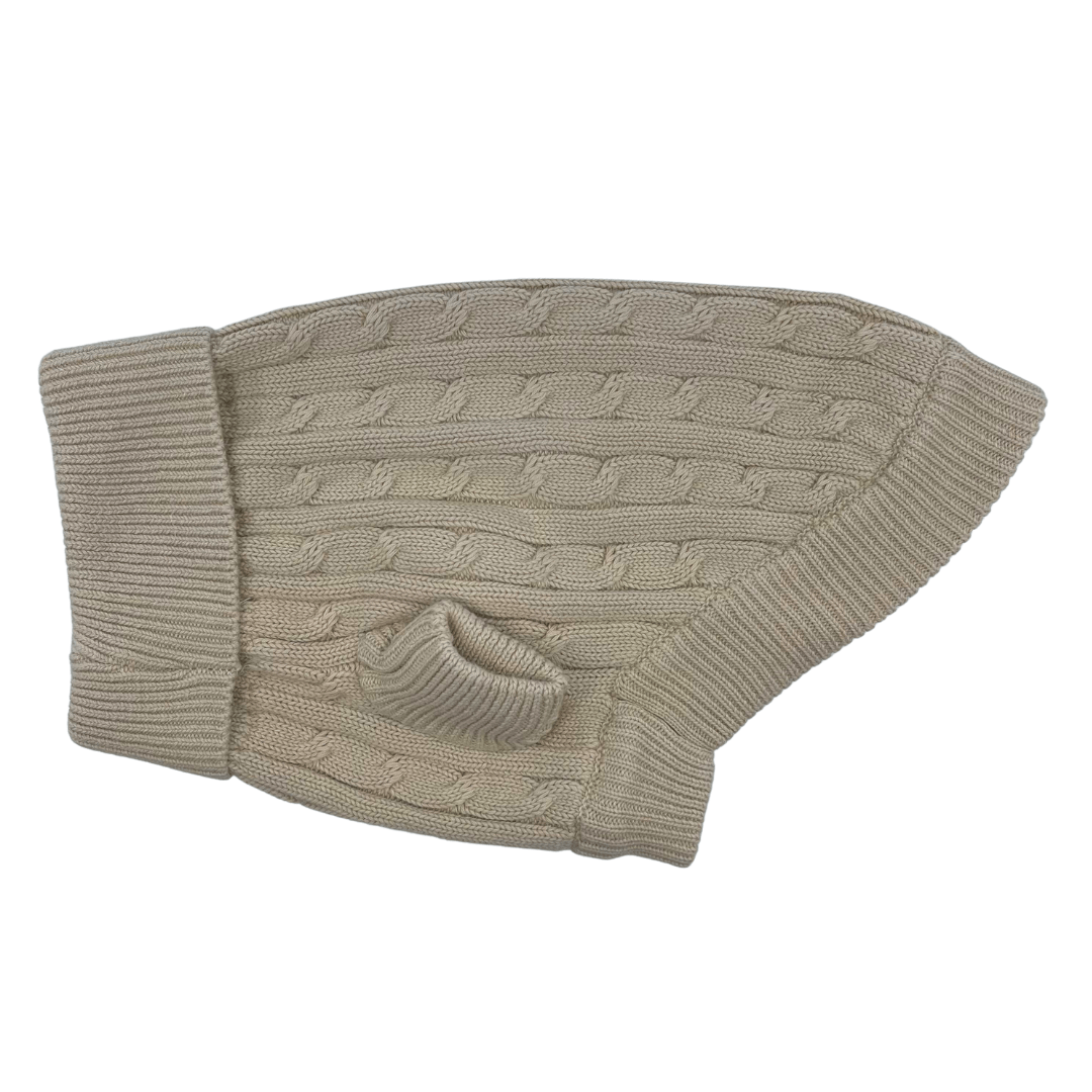 Combed Cotton Cable Knit Sweater - Oatmeal - Pooch Luxury