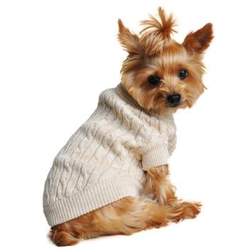 Combed Cotton Cable Knit Sweater - Oatmeal - Pooch Luxury