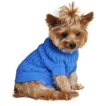 Combed Cotton Cable Knit Sweater - Riverside Blue - Pooch Luxury